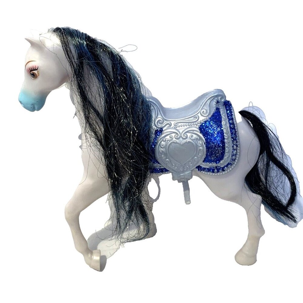Disney Shimmer Princess Horse - White Horse - Black Blue Silver Hair & Saddle